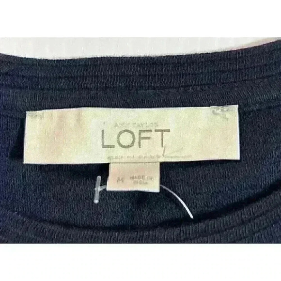 Ann Taylor Loft NWT SZ Medium Navy Blue Ribbed 3/4 Sleeve Blouse Top Hi Low Hem - Picture 5 of 9